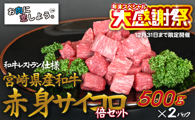【年末大感謝祭！】　宮崎県産和牛赤身サイコロ倍セット　500ｇ×２P