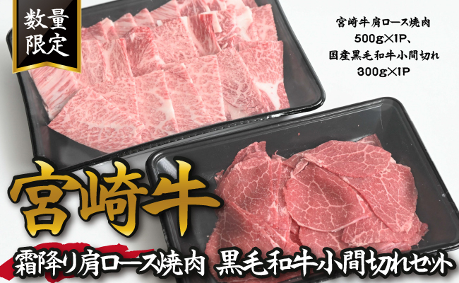 【特別提供品】宮崎牛霜降り肩ロース焼肉と黒毛和牛小間切れセット